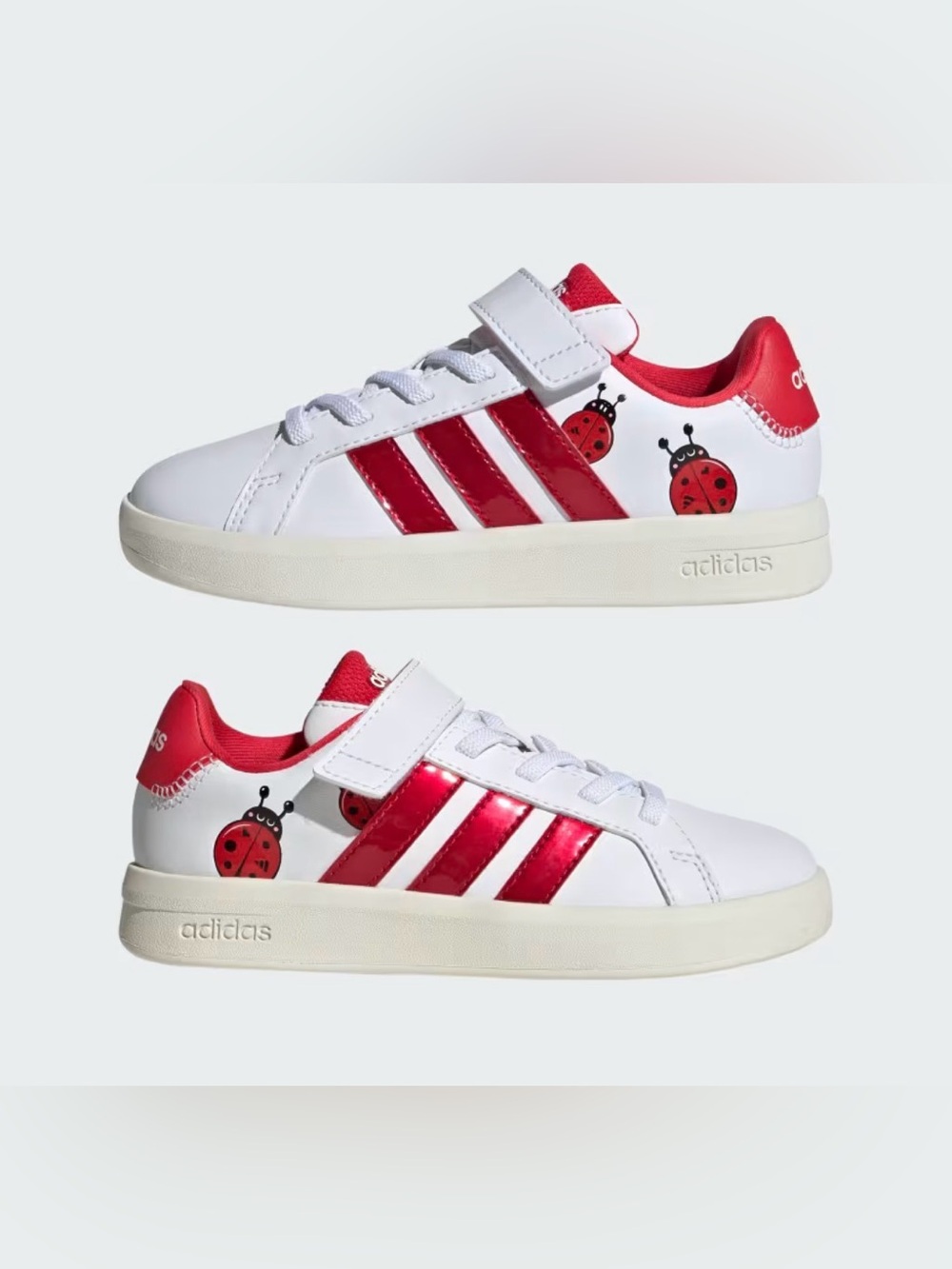 adidas Kids GRAND COURT 3.0 SHOES White & Red Ladybug Sneakers